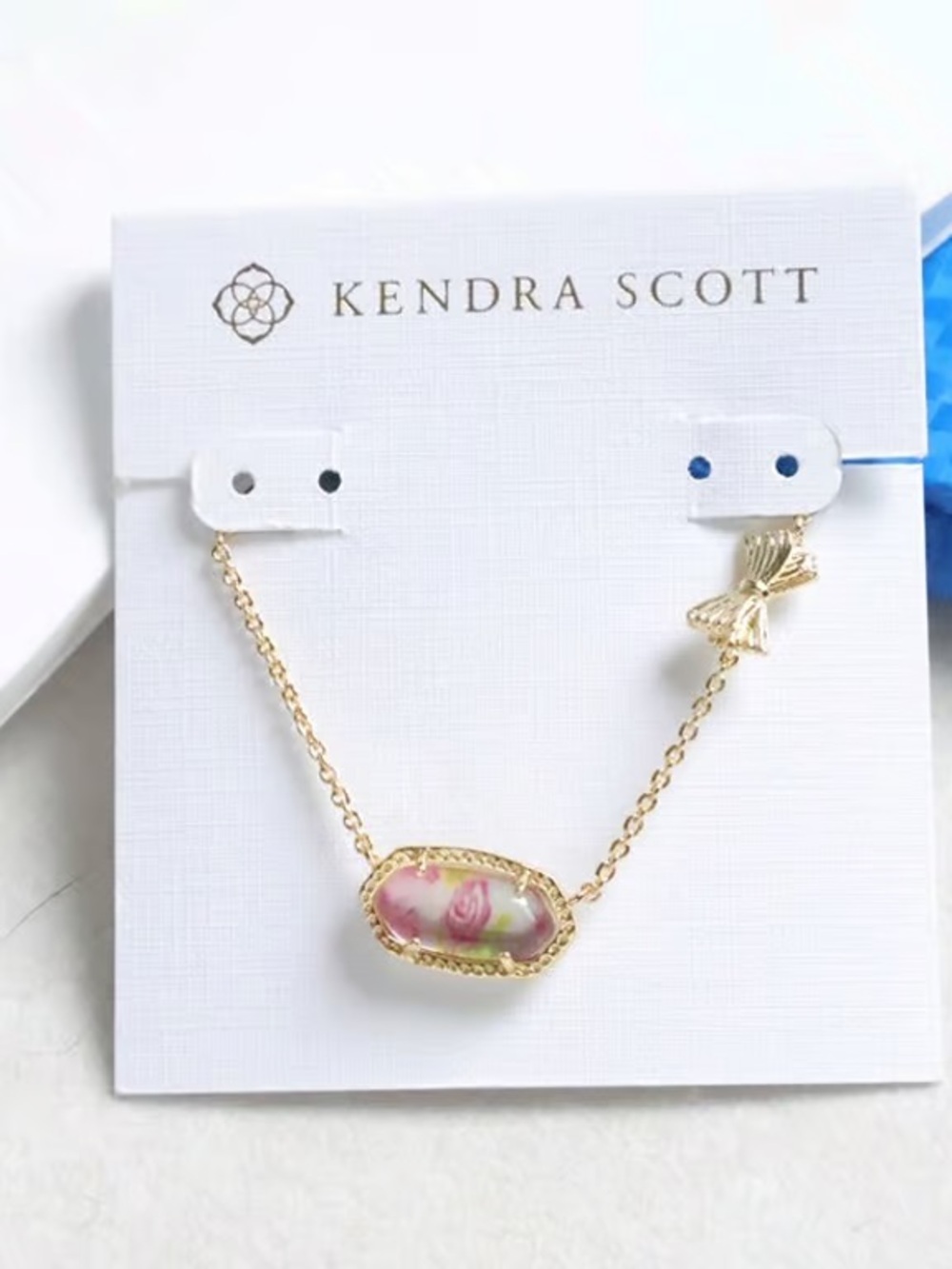 Kendra Scott Gold Necklace with Pink Floral Stone